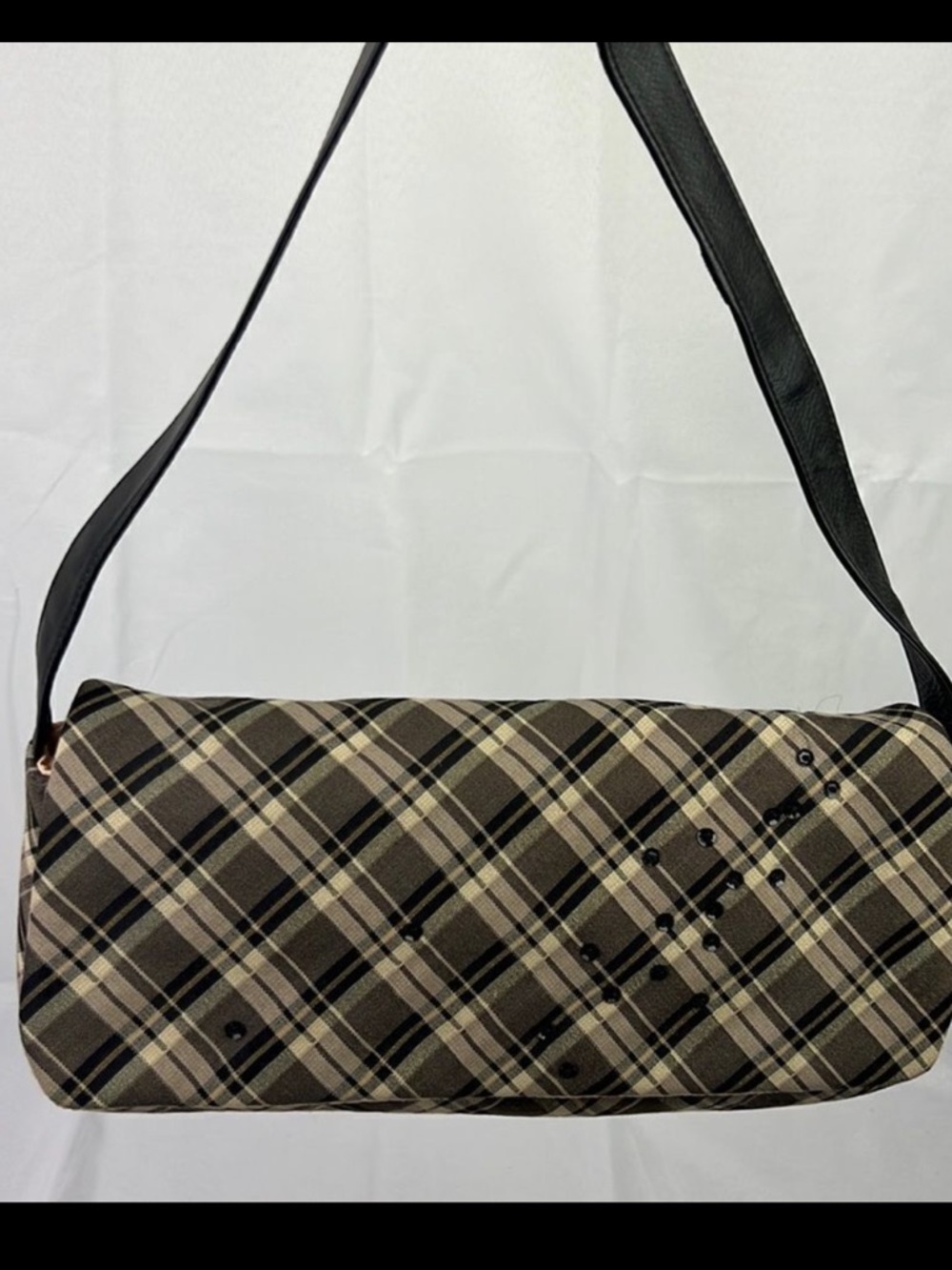 VINTAGE PAINT THE LILY Sequined Quilted Shoulder Bag Gray EUC